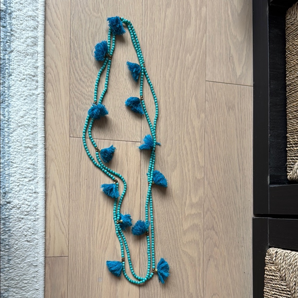 Elegant Blue Beaded Necklace with Tassels